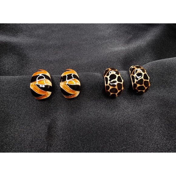 Vintage KJL Kenneth Jay Lane Animal Print & Swirl Clip-On Earrings Set Of 2 Pair - Picture 2 of 6
